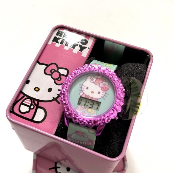 HELLO KITTY Sanrio Digital LCD Watch Fuchsia Pink Mint Bows Stars Gift Boxed NWT - Picture 6 of 6